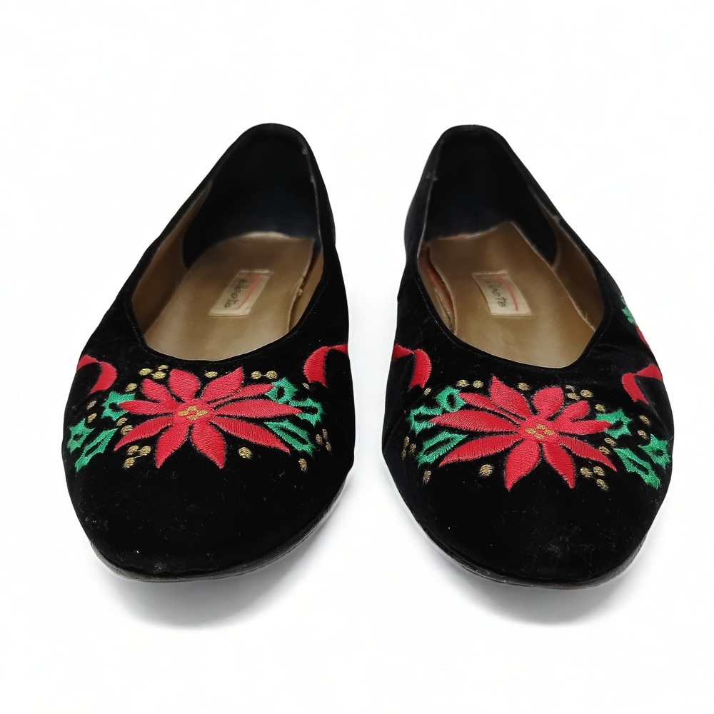 Nina for Talbots Velvet Ballet Flats Size 9 N Embroidered Coquette Preppy - Picture 6 of 11